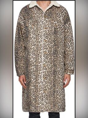 R13 Leopard Print Trucker Coat with Sherpa Collar and lining